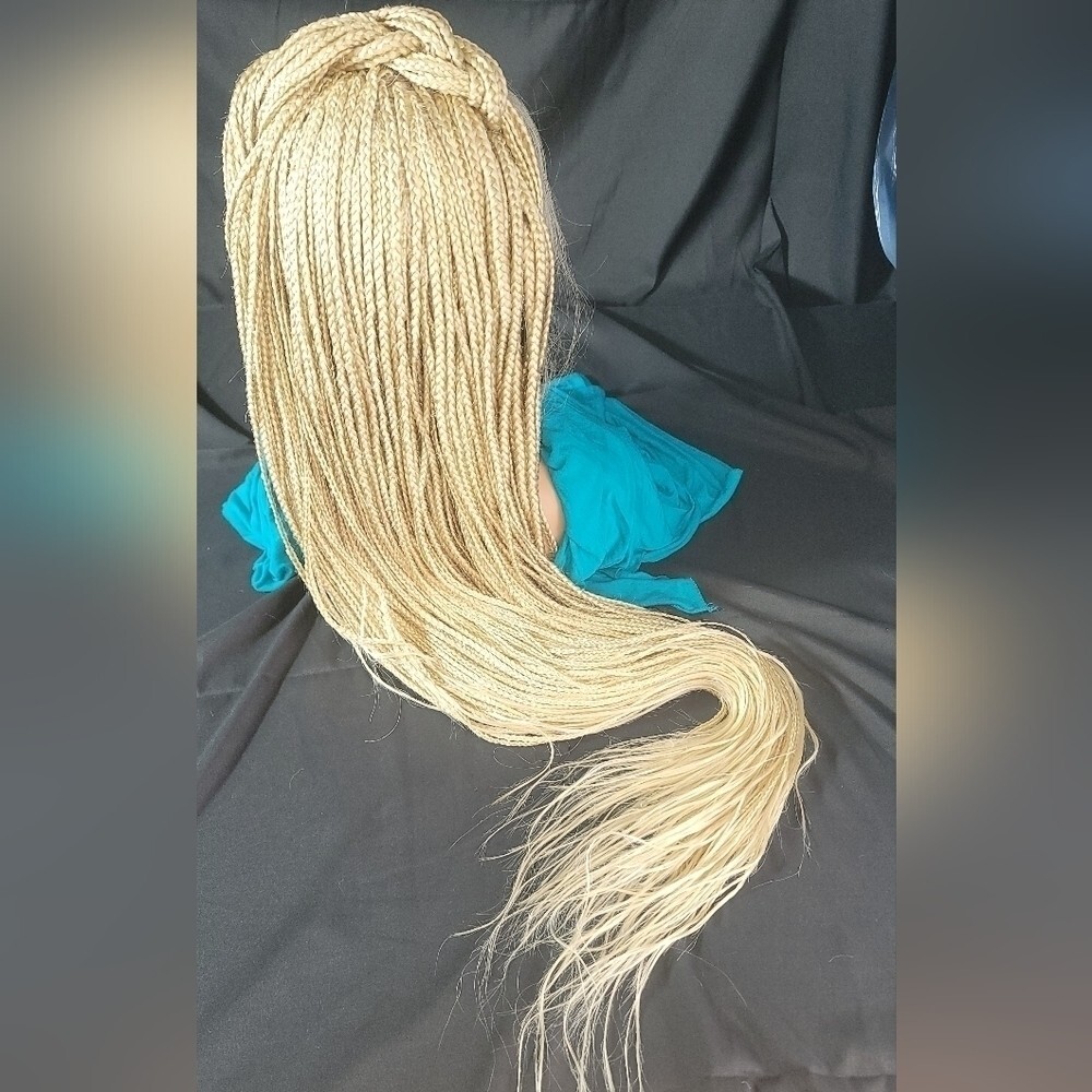 Braided Wig Full Lace 32″ Blonde Ombre Micro Braids Glueless Handmade NWT Long