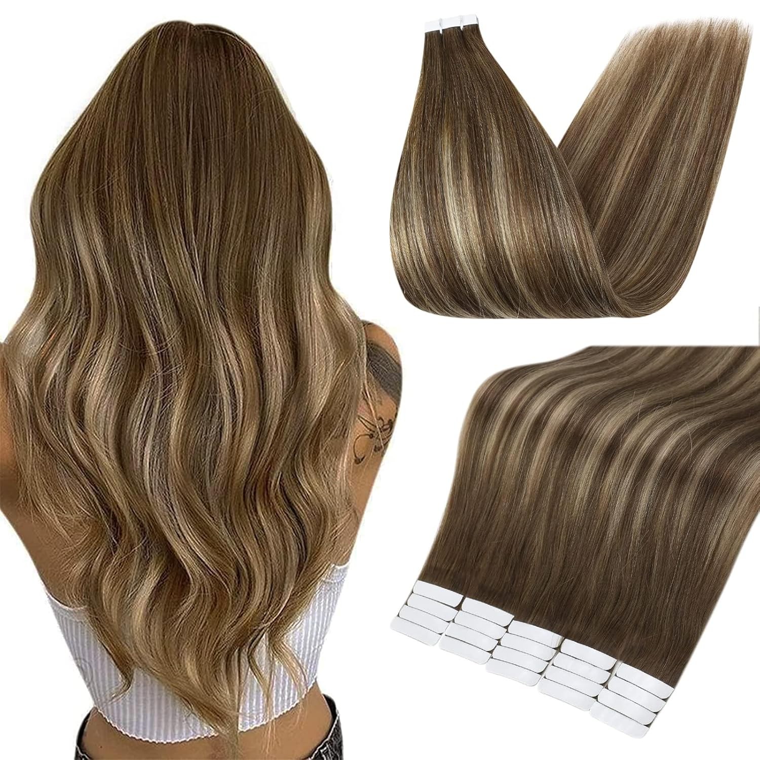 Full Shine FISHLINE 16″ Brown/Honey Blonde Wire Hair Extensions FP 4-24-4_80G4