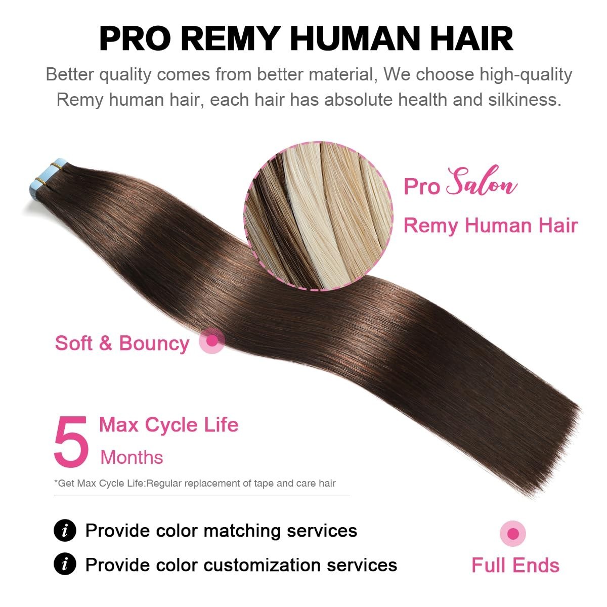 12″ Human Hair Extensions – Darkest Brown Seamless Weft, Easy Install