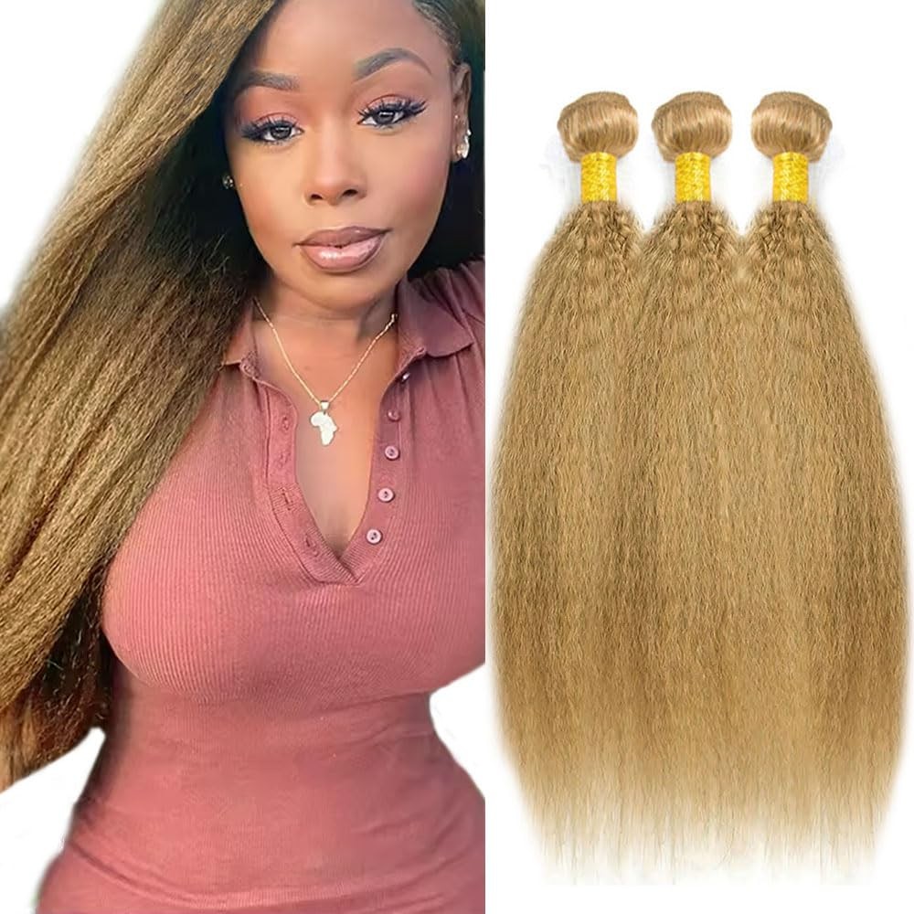 Raivide 32 32 32 Inch Color 27 Bundle Honey Blonde Kinky Straight Human Hair