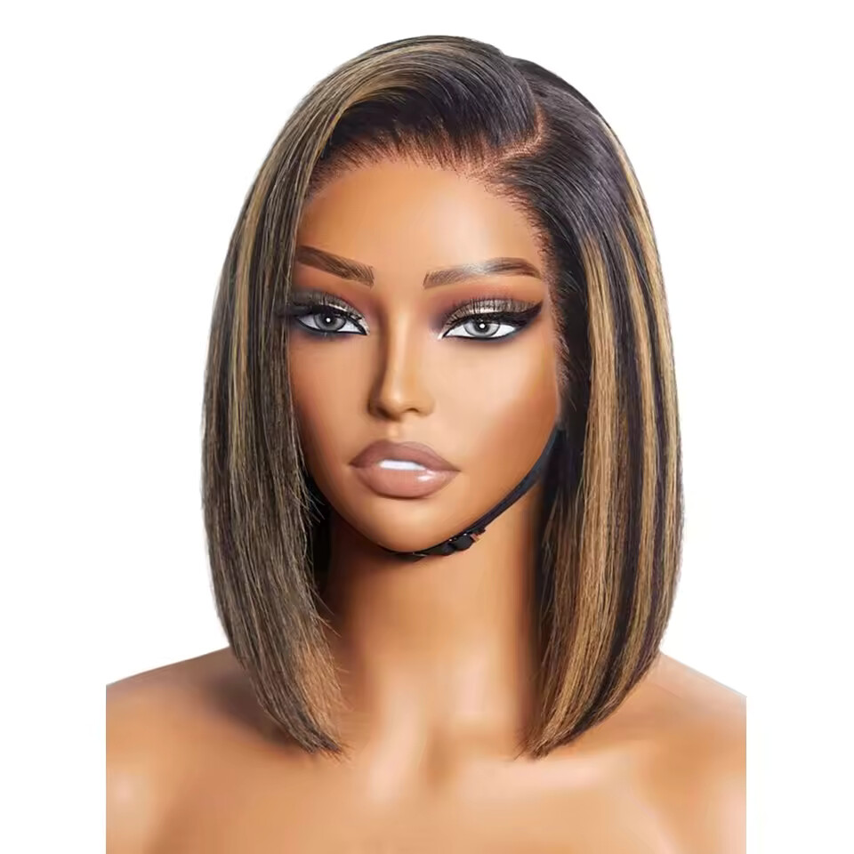 1B/27 Color Highlight Short Cut Bob Human Hair Wig With Natural Hairline