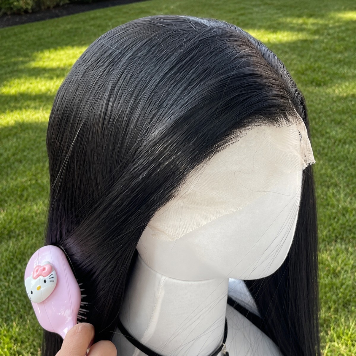 Soft Synthetic Hair Glue Less Lace Front Wig Off black Long Straight