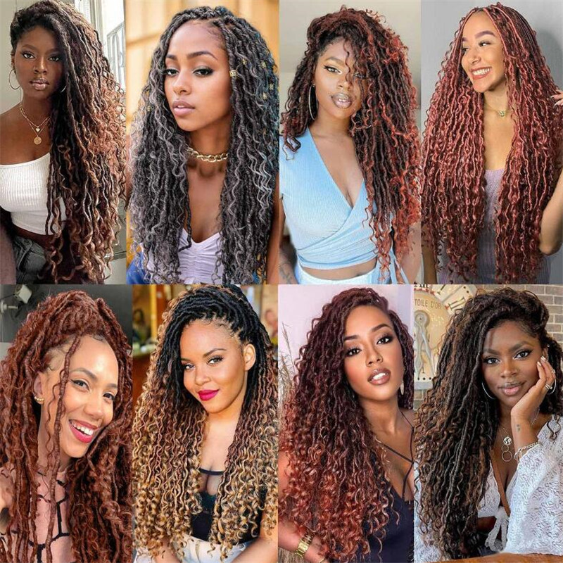 14″ – 24″ Faux Locs River Curly Crochet Hair Boho Goddess Braid Hair Extensions