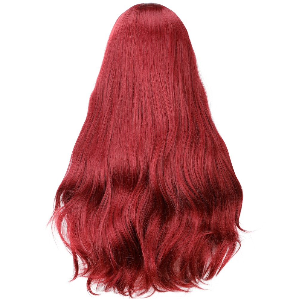 Full Lace Wig with 26 Inches Long Curly Hair Burgundy Color Natural Body Waves