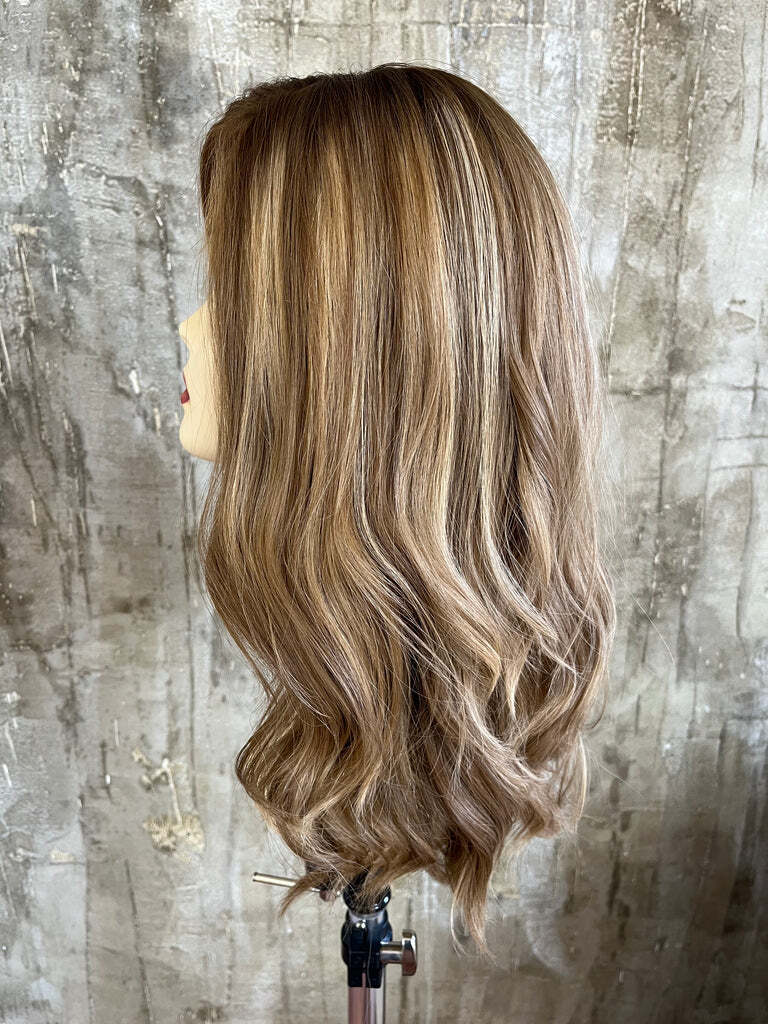 100% Virgin Human Hair Wig Dirty Blond Highlight Jewish Wigs for Women 18inch