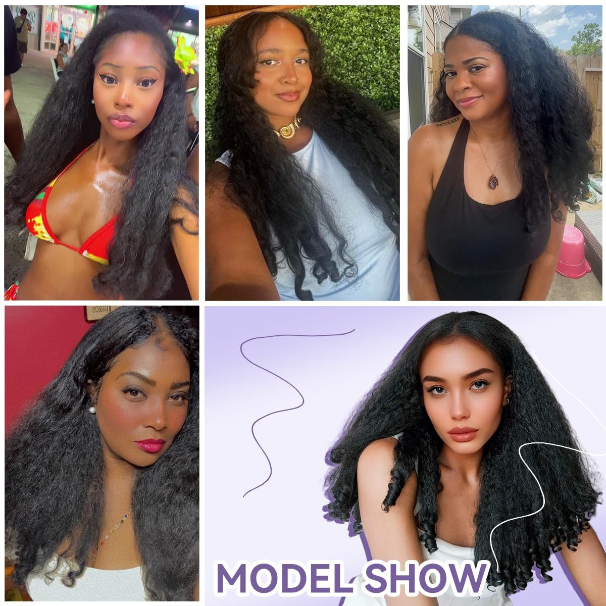 Aminow Afro Curly V Part Wig Synthetic Yaki Half Wigs for 22 Inch, 1B