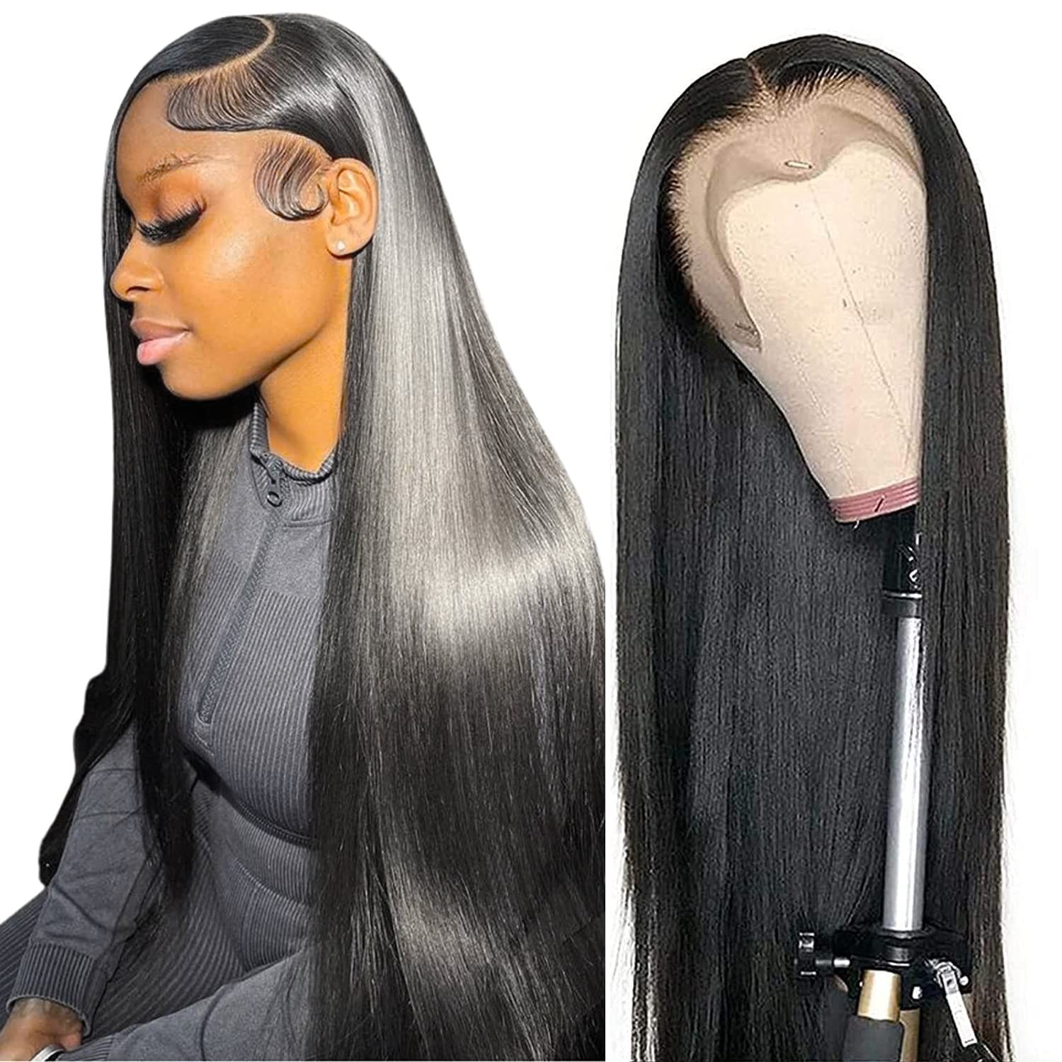 Human Hair Lace Front Wigs 28 Inch Straight HD Transparent 13×6 Glueless