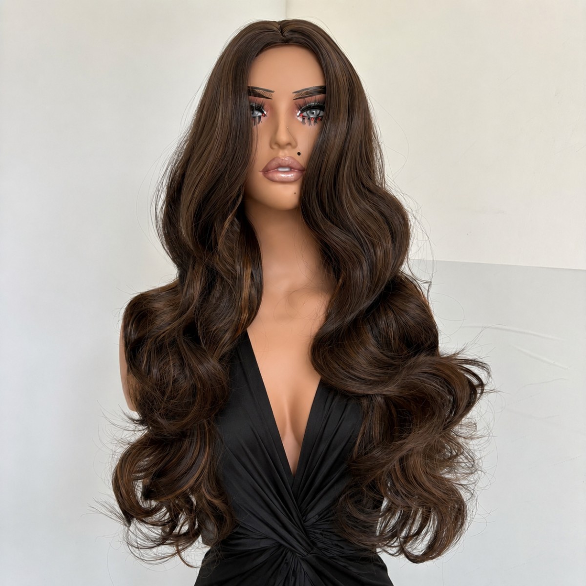 Women Mixed Brown Synthetic Hair Heat Resistant Long Wavy Dress Up Wig Halloween