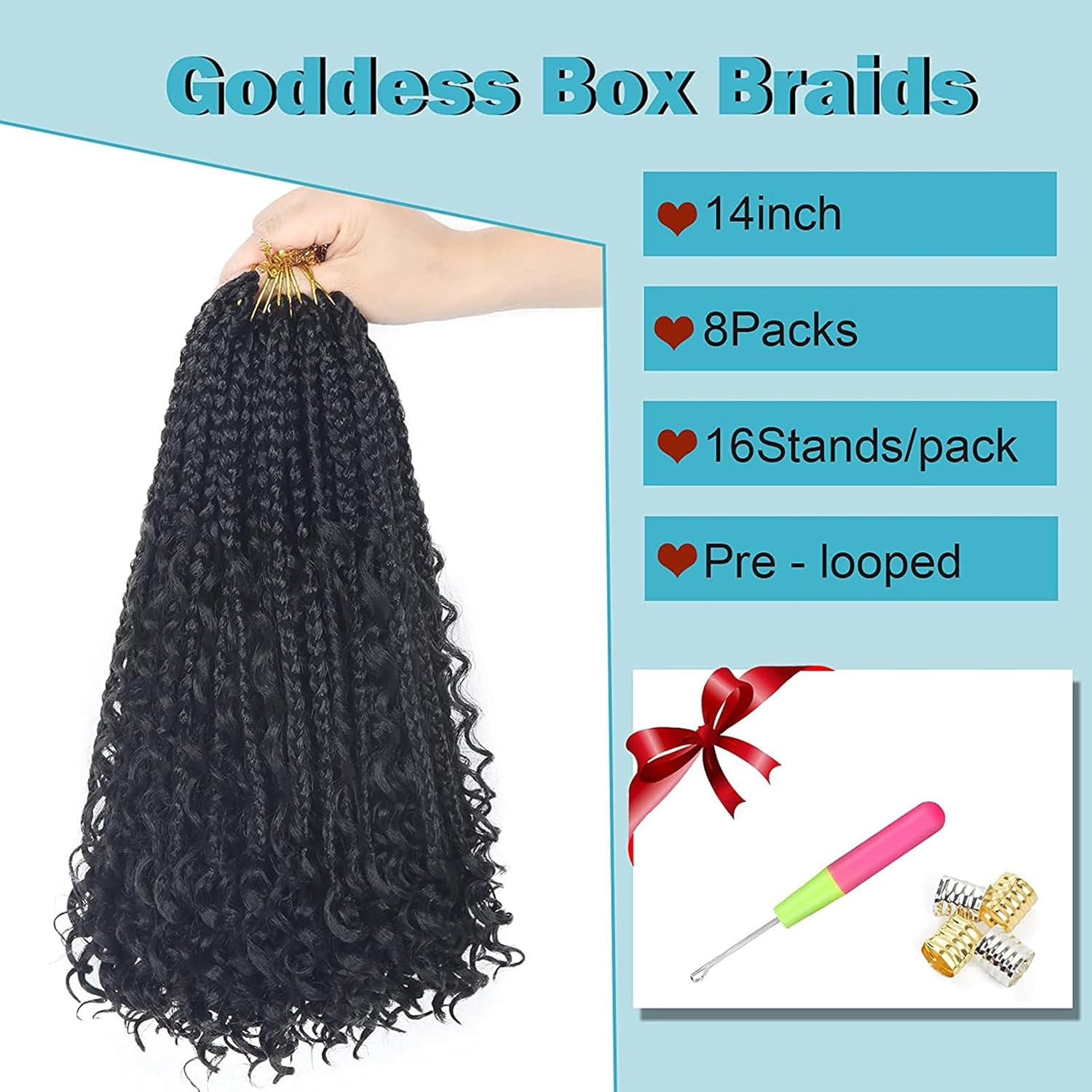 Goddess Bohemian Box Braids Crochet Hair – 14 Inch Curly Ends, 8 Packs Synthetic
