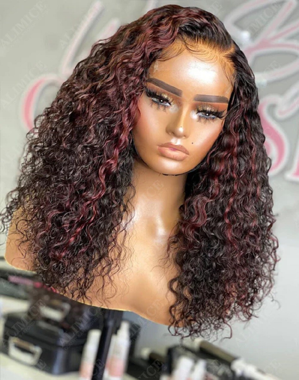 Wet And Wavy 1B/99J Burgundy Highlight 13×4 Lace Front Wig Human Hair Glueless