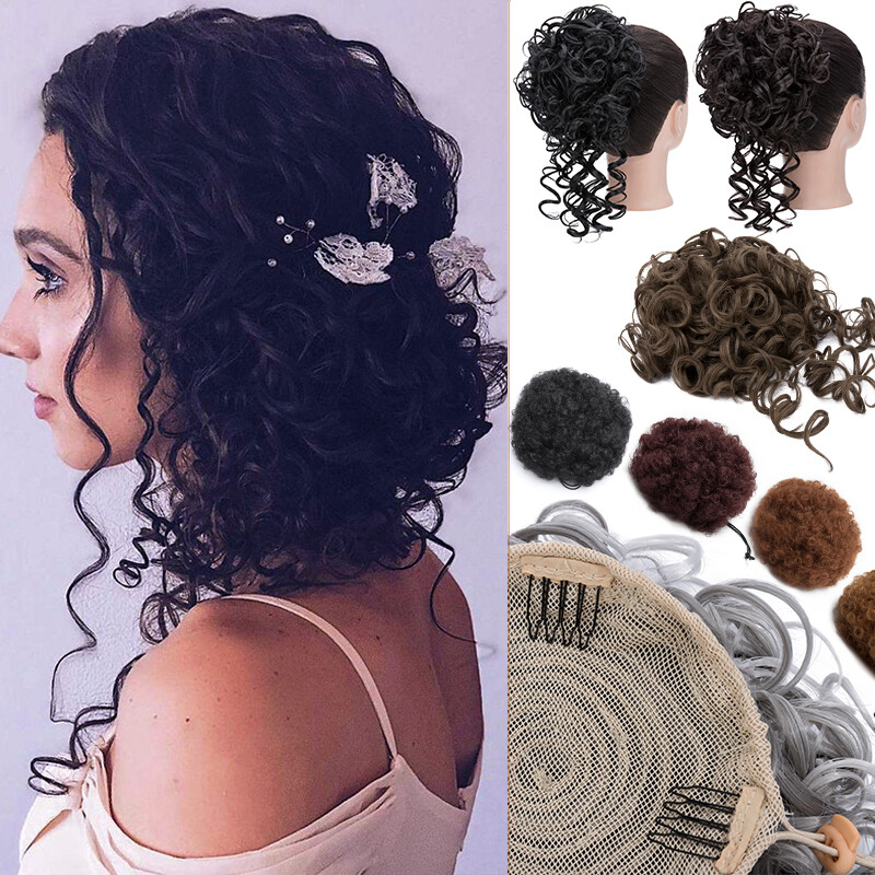 Drawstring Kinky Curly Afro Bun Clip In Puff Pony Tail Hair Extension Wedding US