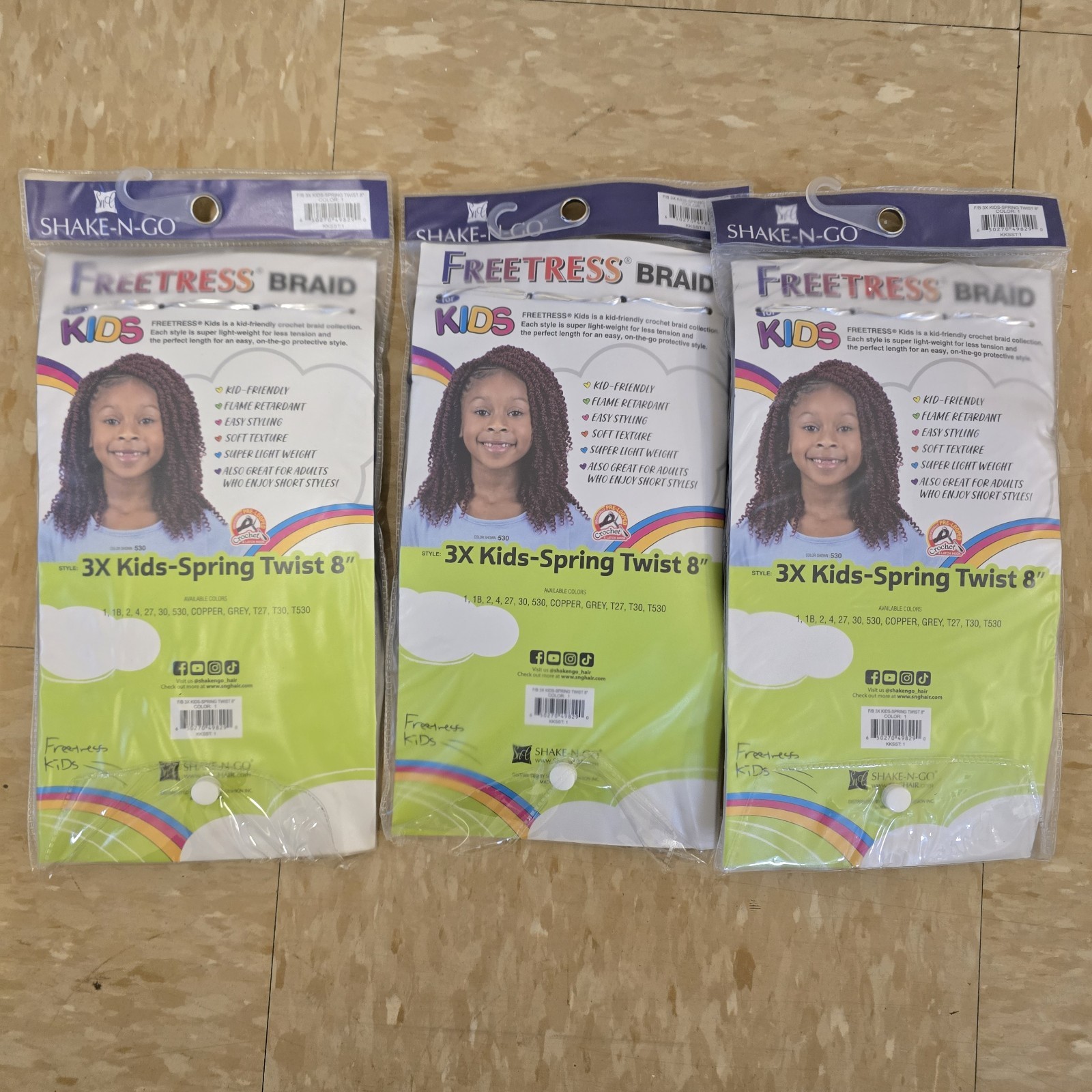 NEW Freetress Kids Spring Twist 8” Color 1 3pc Crochet Hair