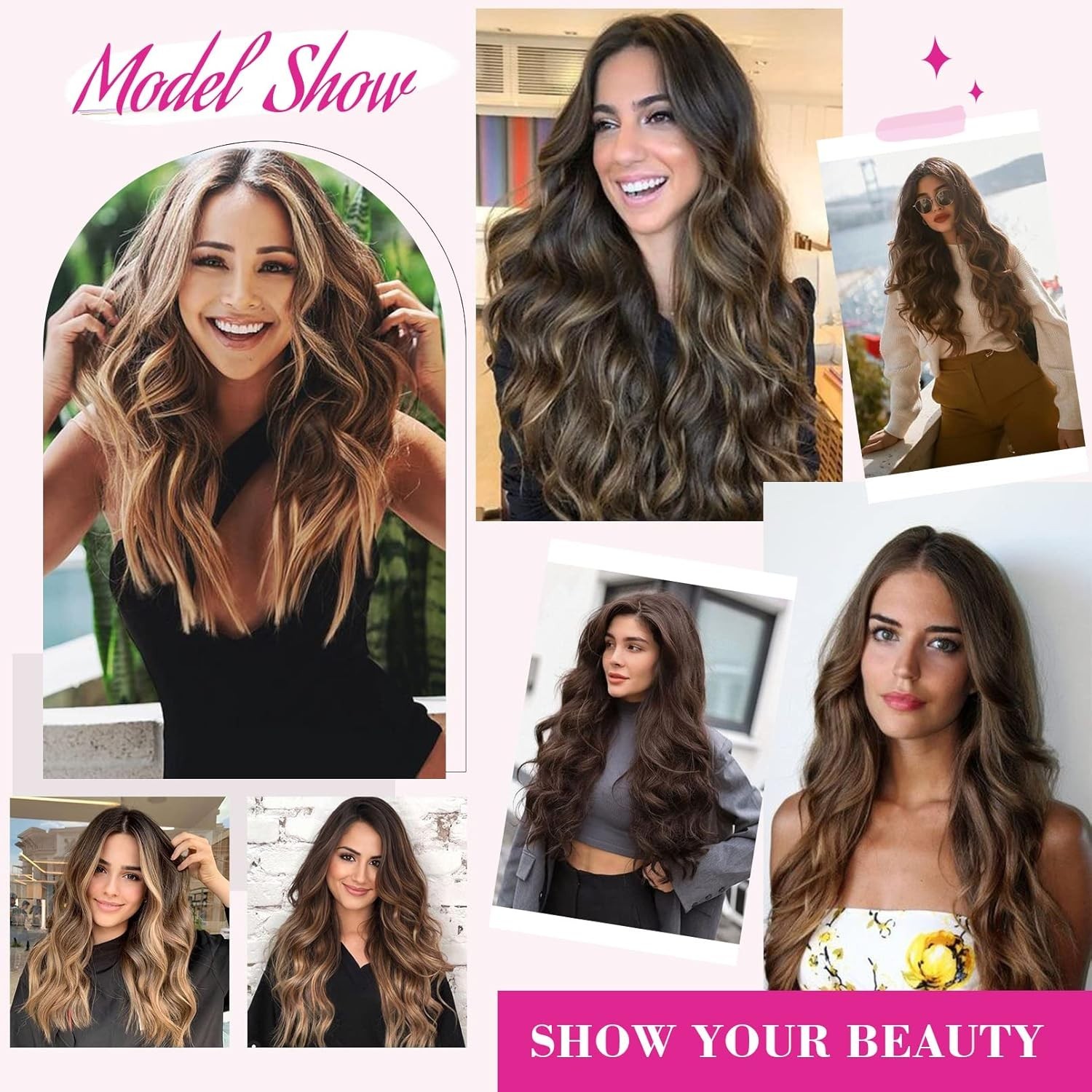 18″ 1-Pack 3/4 Full Head Curly Wavy Clips in on Synthetic Hair Extensions HE0…