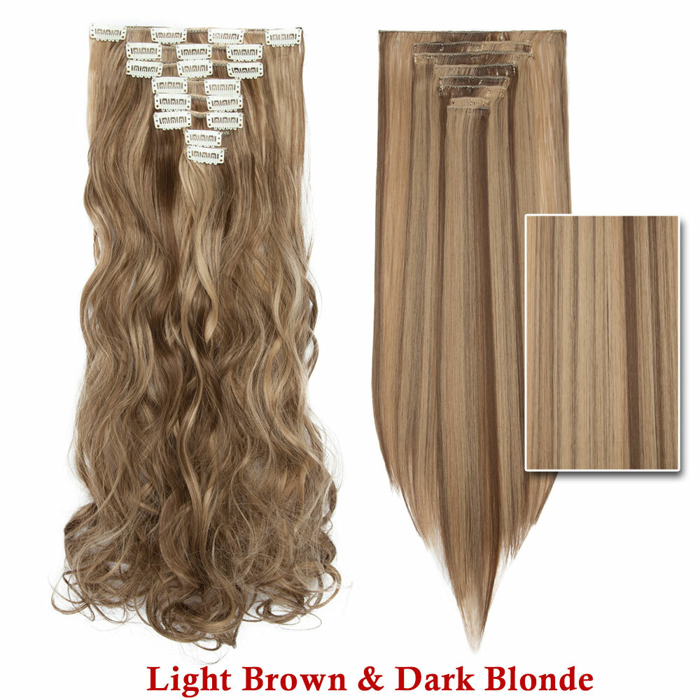 US Real Thick Smooth Clip in Hair Extensions Full Head Wavy Long as Human Ombre
