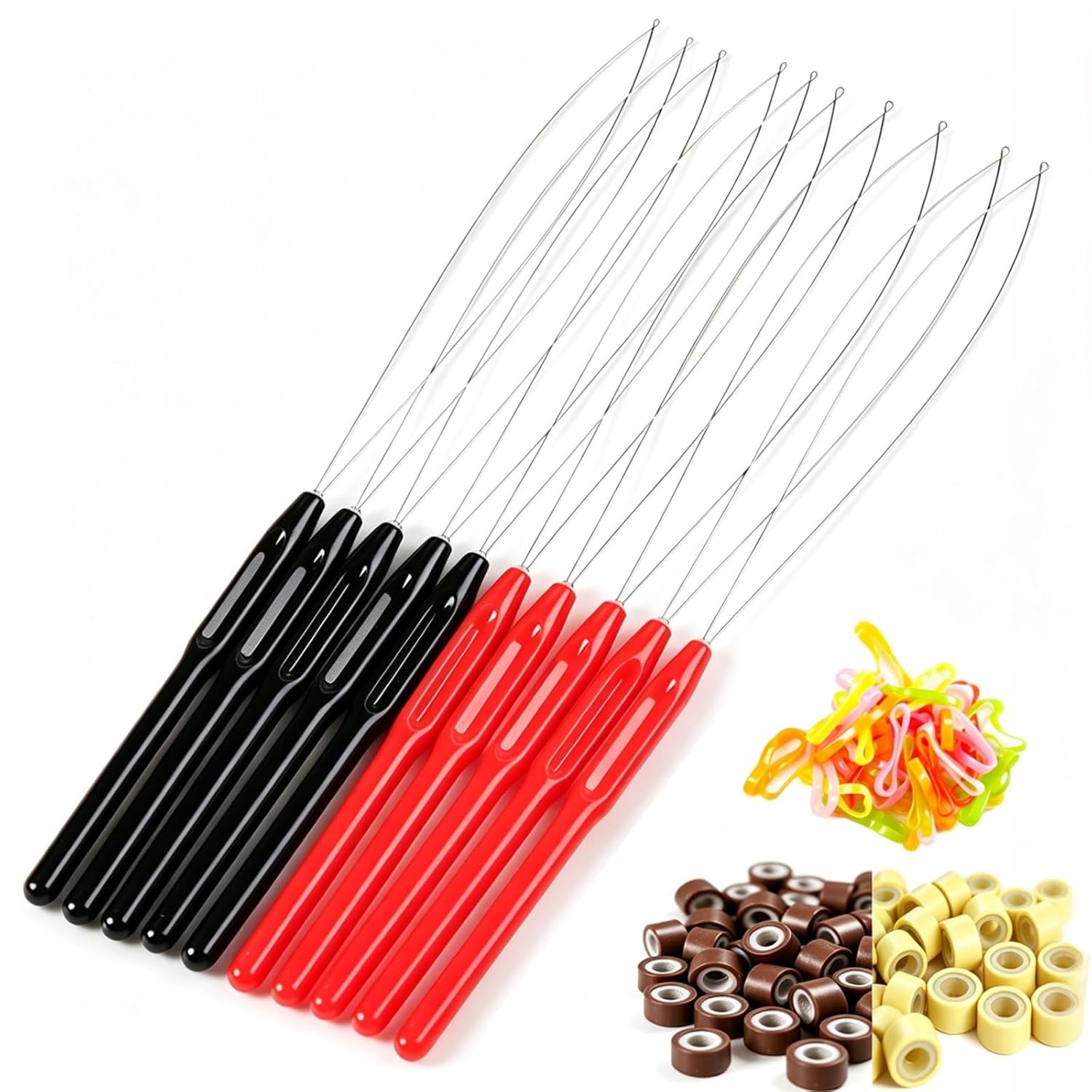 Hair Extension Loop Threader, 10 Pc Dual-Color Pulling Needle Set,