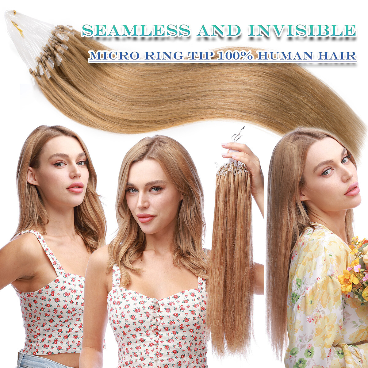 300 Strands Stick Pre Bonded Micro Loop Ring Remy Human Hair Extensions Balayage
