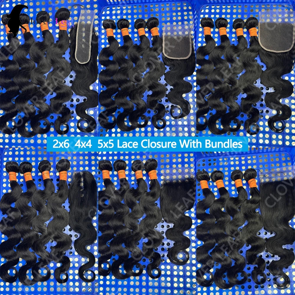 Body Wave Human Hair Bundles And Closure 2×6 4×4 5×5 Lace Closure 26 inch Human