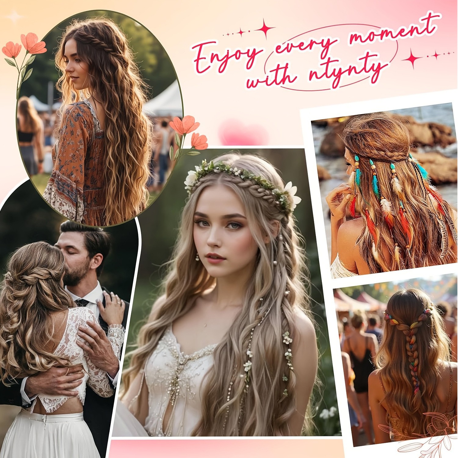 Clip in Braid Hair Extensions Boho Festival Princess Braid Hair Extension Weddin
