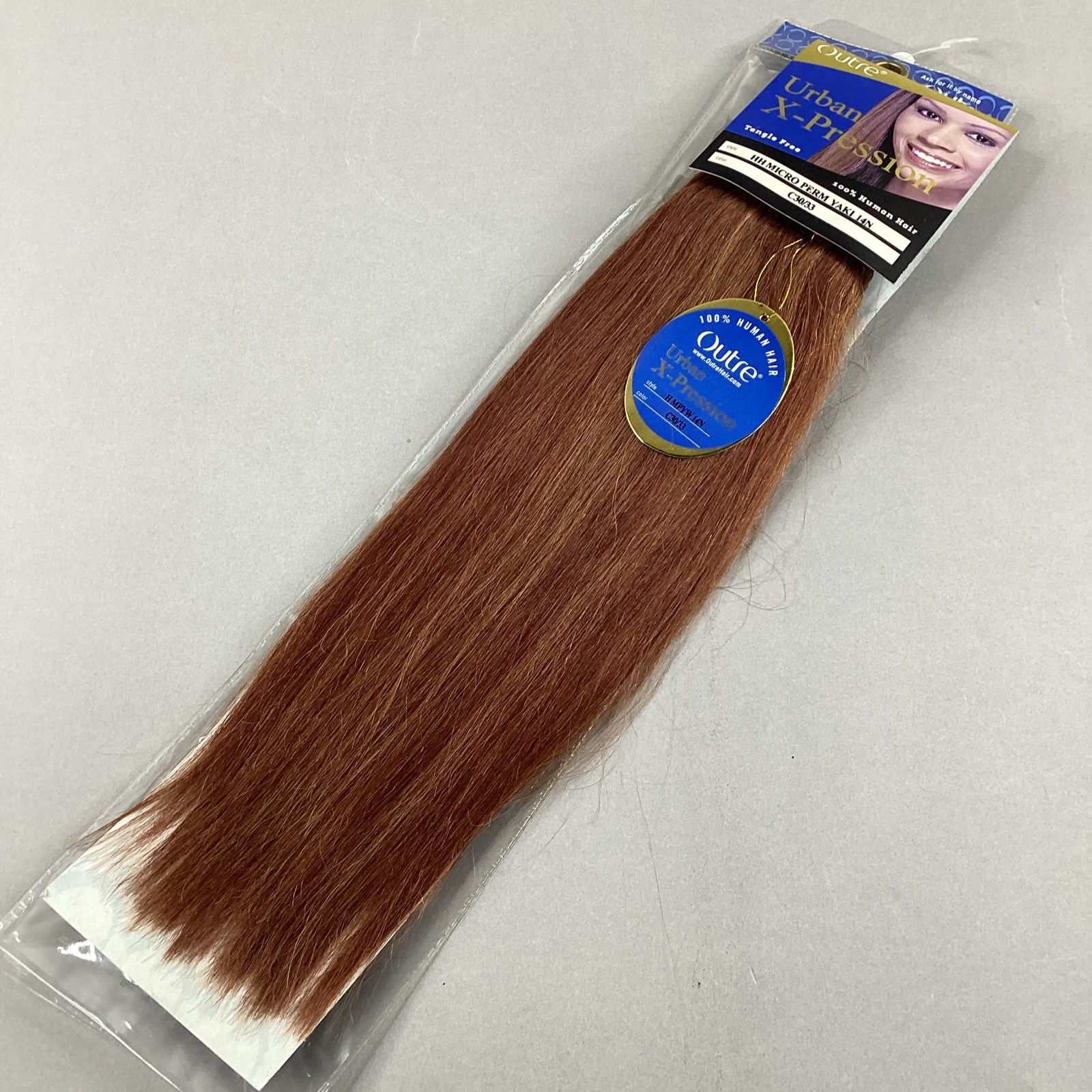 14” Urban Yaki #C30/33 Auburn Brown Straight 100% Human Hair Weft Extensions