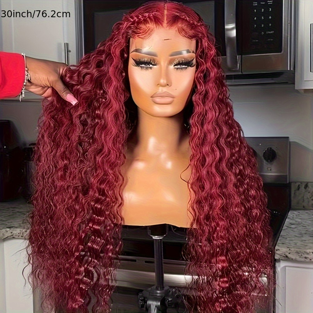 Long Curly Lace Front Wigs Burgundy Wine Red Hair Pre Plucked Natural Hairline