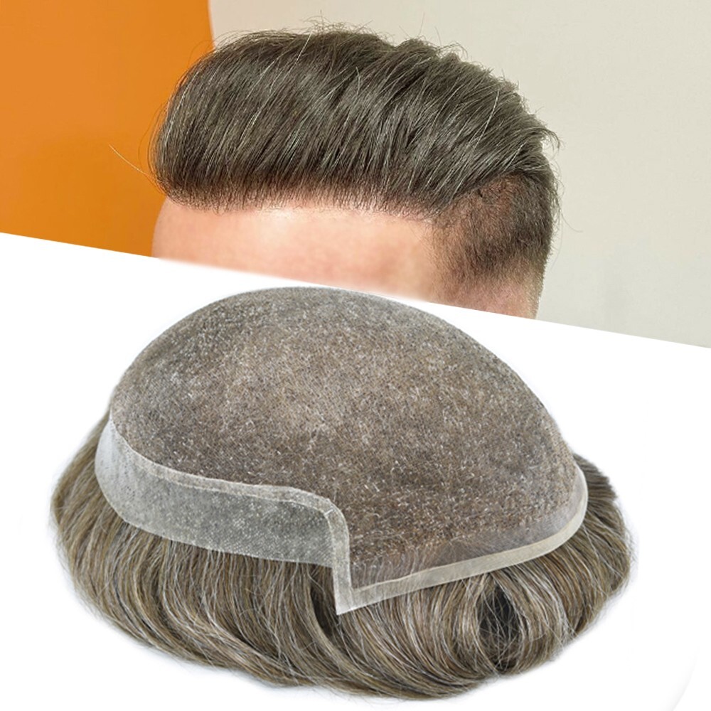 Mens Toupee Hairpiece French Lace Front Hair Replacement System for Men Wig