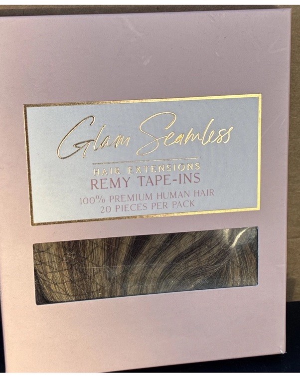 Glam Seamless 16″ Tape In Remy Human Hair Extensions 4/27 highlight Open Box