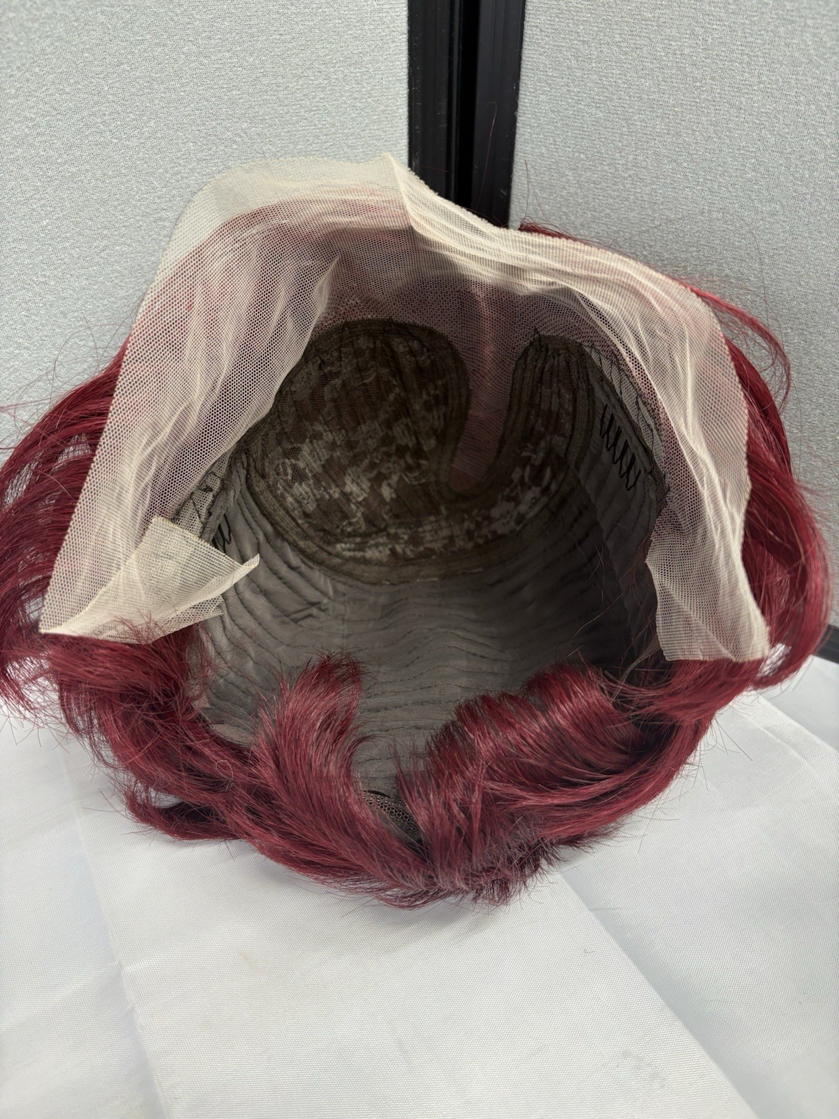 GLUELESS Lace Front Wig Short Burgundy Red 99J Pixie Bob Solid Comfort Cap