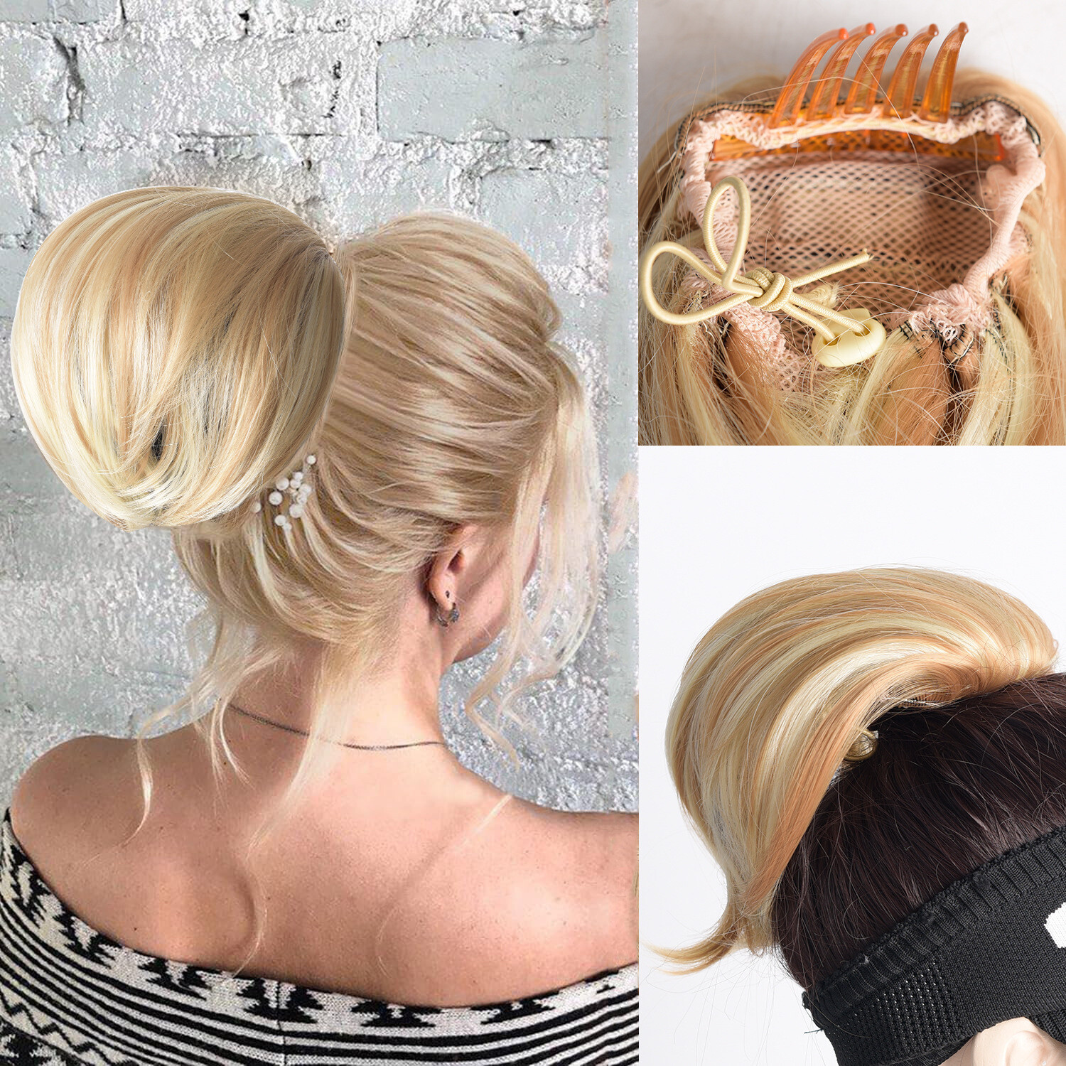 Large Comb Claw On Ponytails Short Wavy Bun Hair Piece Drawstring Pony Extension