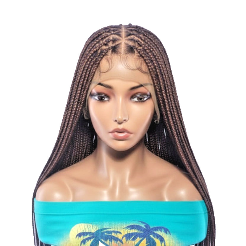 HD Full Lace Cap with Baby Hair. Brown Knotless Braids Braided Wig.