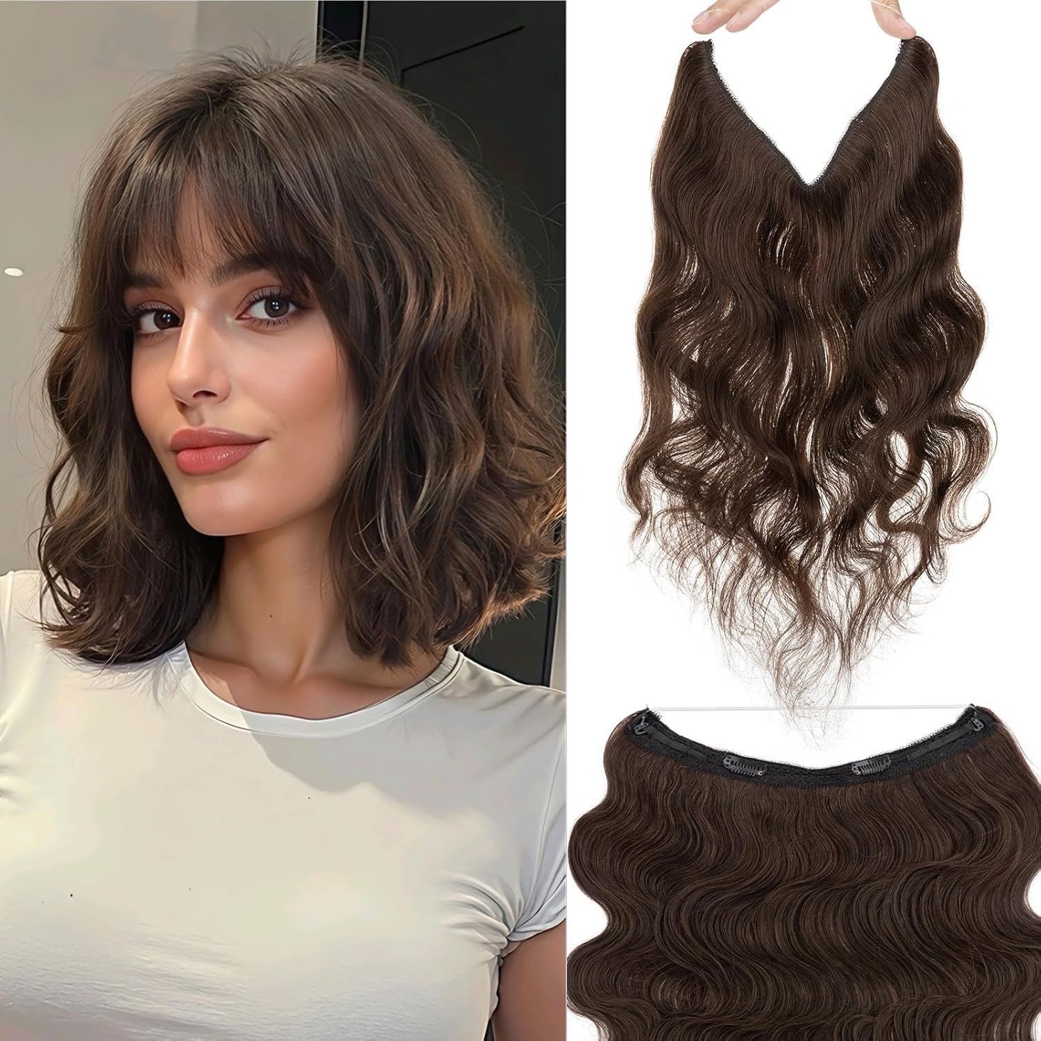 Brown Dark Wavy 12in Halo 100% Human REMY Women Hair Extension
