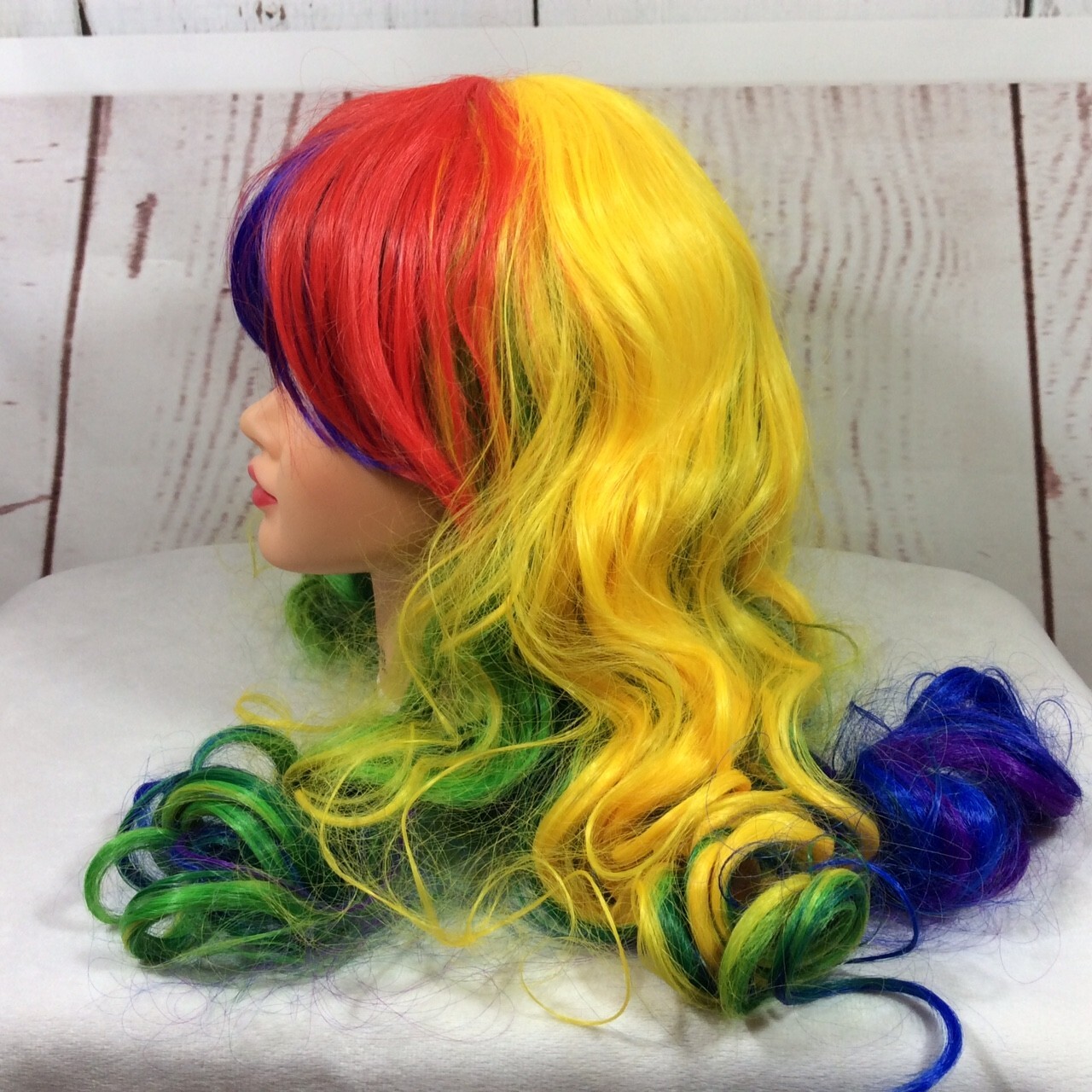 Rainbow Colorful Hair Wig 80s Rave Party Halloween Costume Cosplay Club Pride