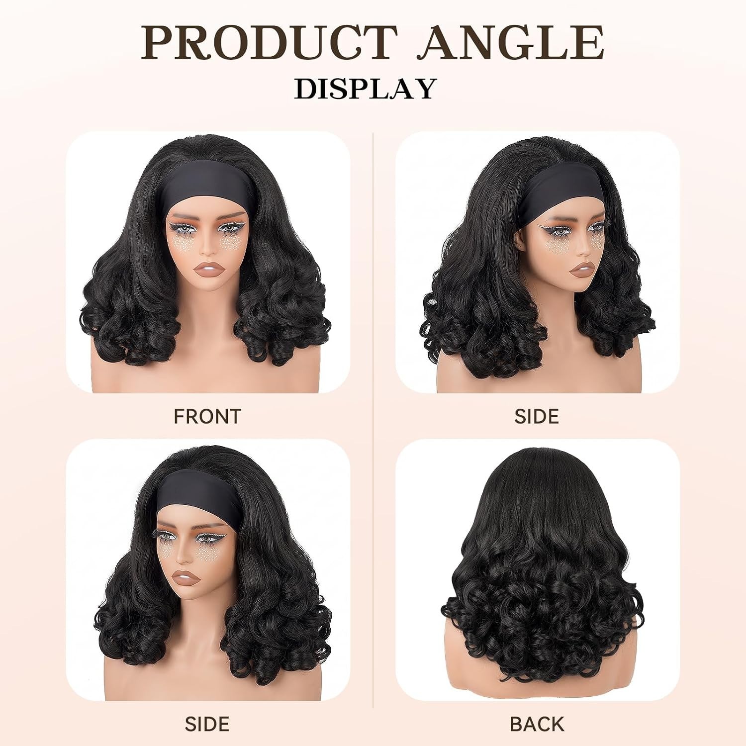 Loose Curly Headband Wig for Black Women Yaki Curly Half Wig Black,16 Inch