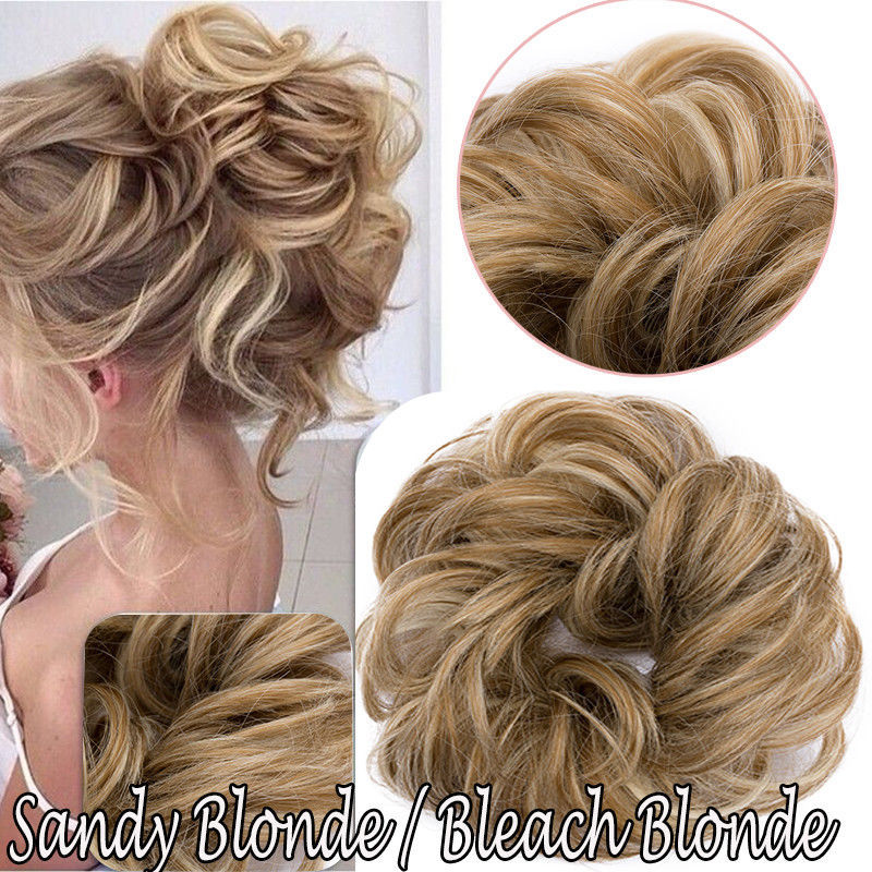Real Natural Curly Messy Bun Hair Piece Scrunchie Hair Extensions Chignon Grey H