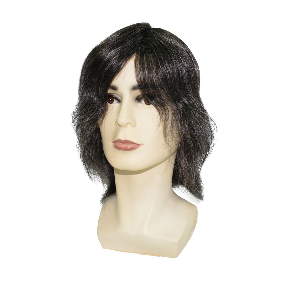 Mens Human Hair Full Head Wigs Thin Poly Skin Wig Medium Size 6” #1B30