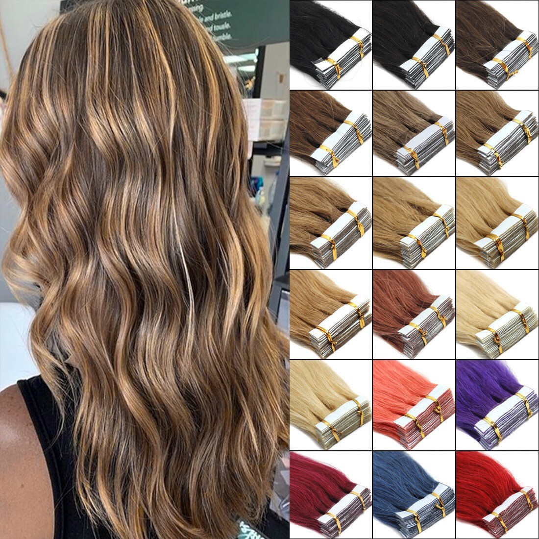 Invisible Tape in Skin Wefts Remy Human Hair Extensions Premium Hair 16-26inch
