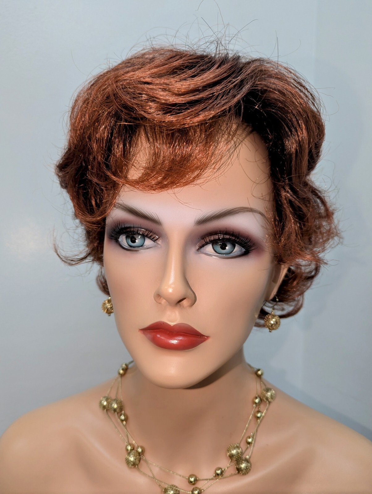 Fashion Synthetic Bangs Flip Back Wig Dark Brown Base #2, Tipped Copper Red #130
