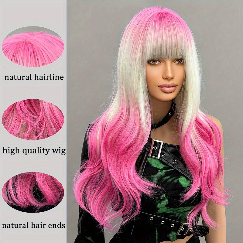 Long Wavy Ombre Wig Bangs Heat Resistant Synthetic Hair Party/Cosplay/Halloween