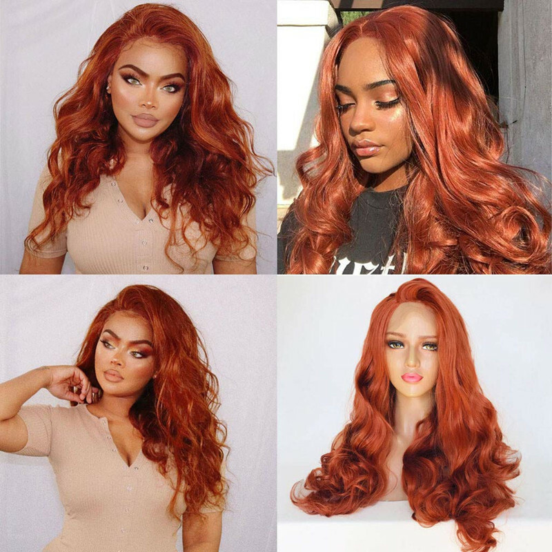 Long Wavy Curly Wigs Copper Red Full Wigs Synthetic Wigs Cosplay Party Halloween