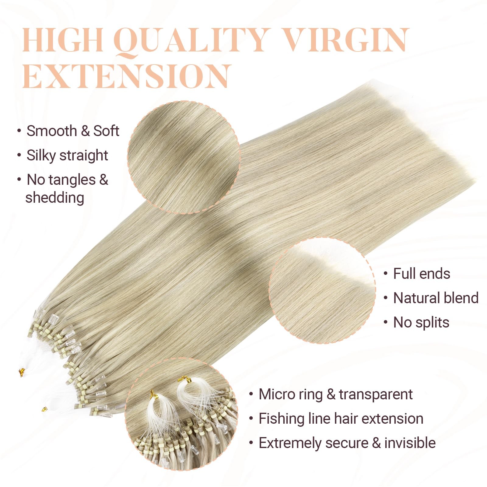 Maxita Microlink Hair Extensions Human Hair Ash Blonde Highlighted Platinum