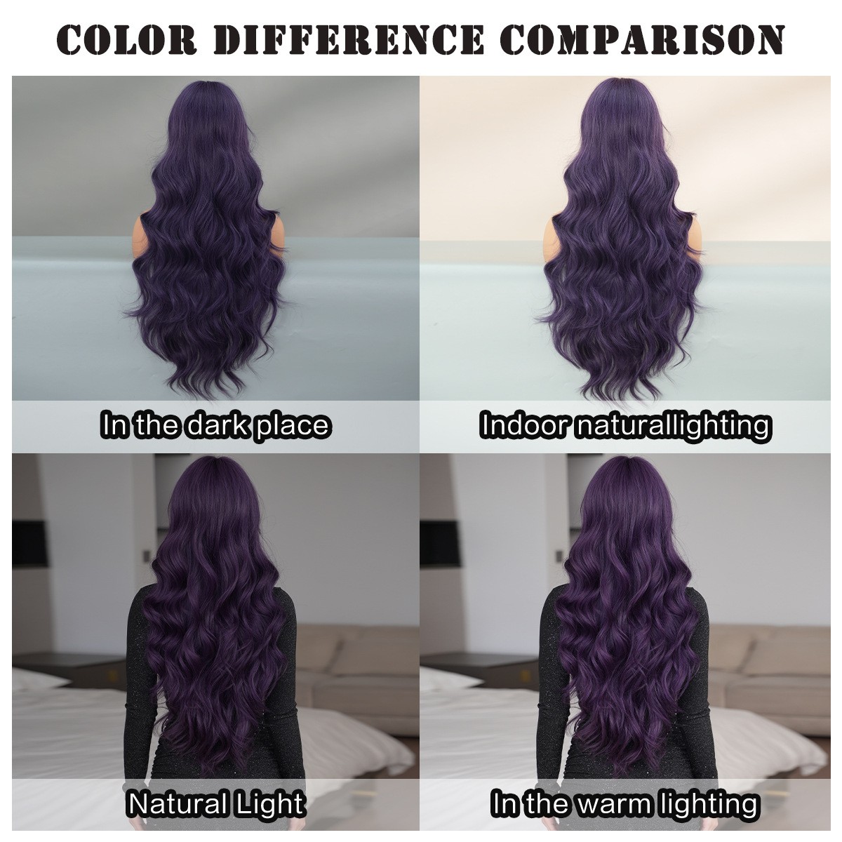 Dark Purple Long Wavy Wig Heat-Resistant Lolita Synthetic Hair Wigs for Women