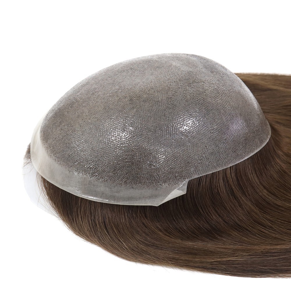 Topper for Women Poly Skin Wigs Top Pieces Human Remy Hair System 18” #4
