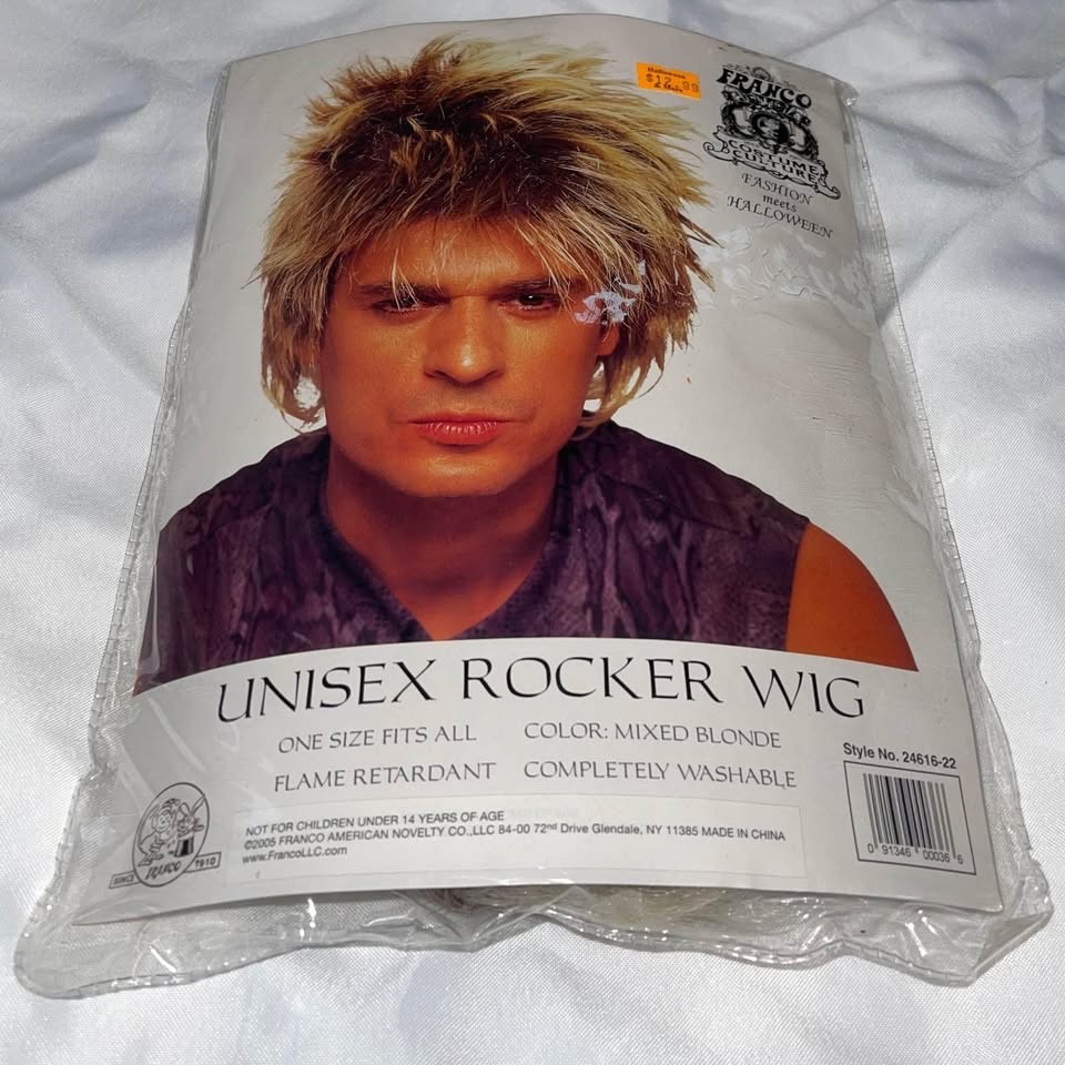 Unisex Rocker Mixed Blonde Wig, Washable and Flame Retardant