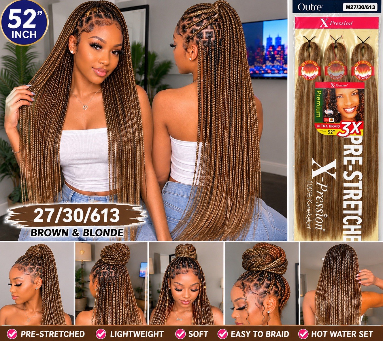 Outre X-Pression Ultra Braid 3X Pre-Stretched 52in Synthetic M27/30/613