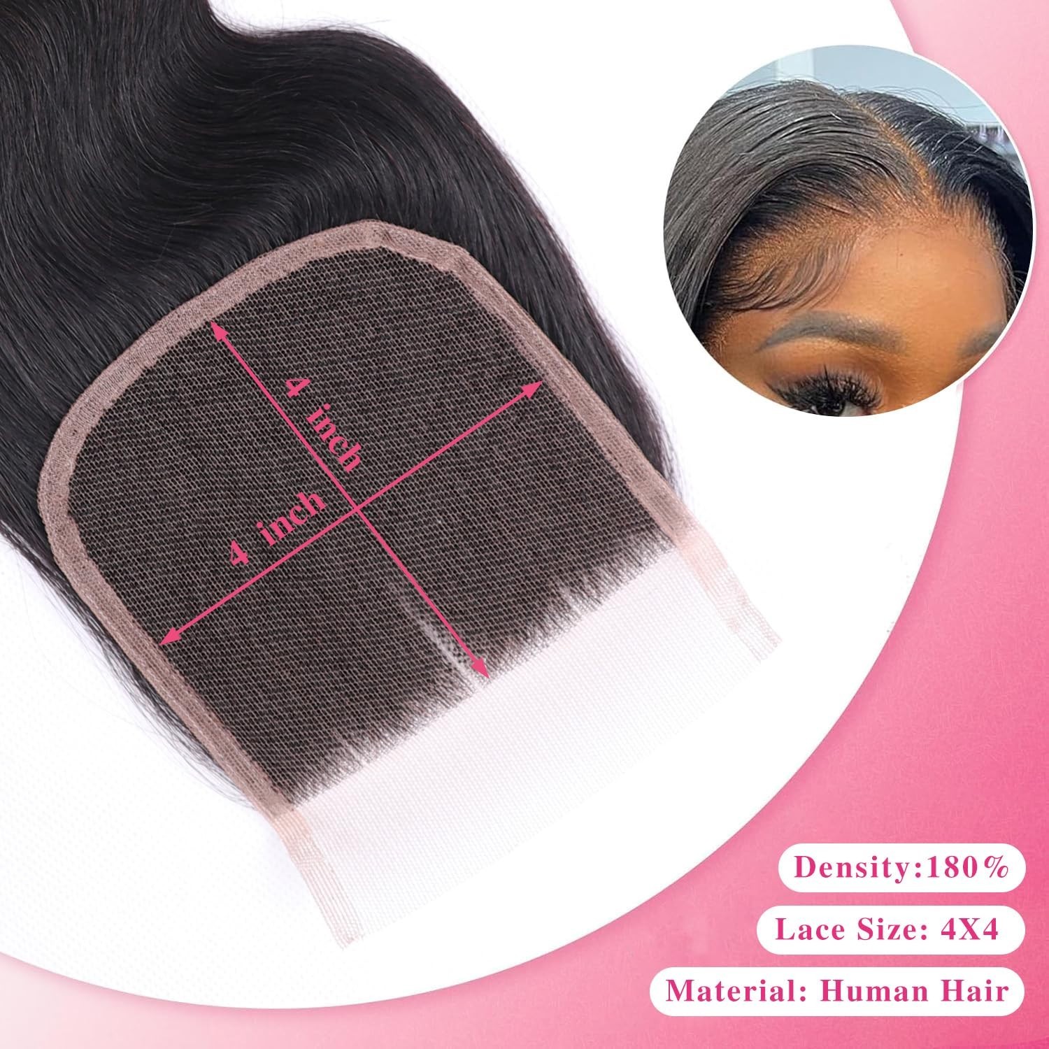 4×4 HD Lace Closure Body Wave Closure Human Hair 8 Inch Natural Black