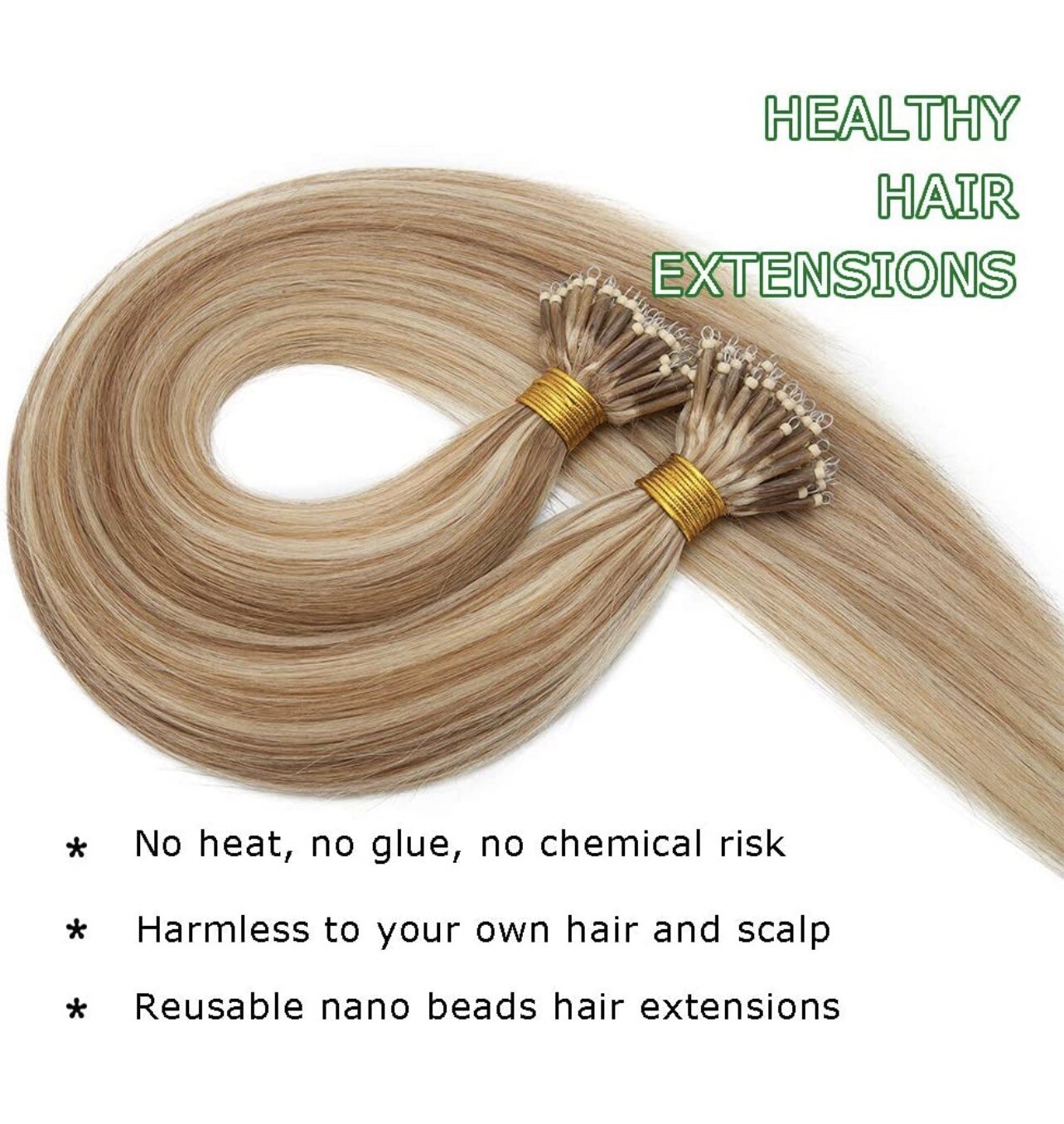 Nano Bead Hair Extensions Microlink Nano Ring 20” Color 12 / 613 Golden Brown