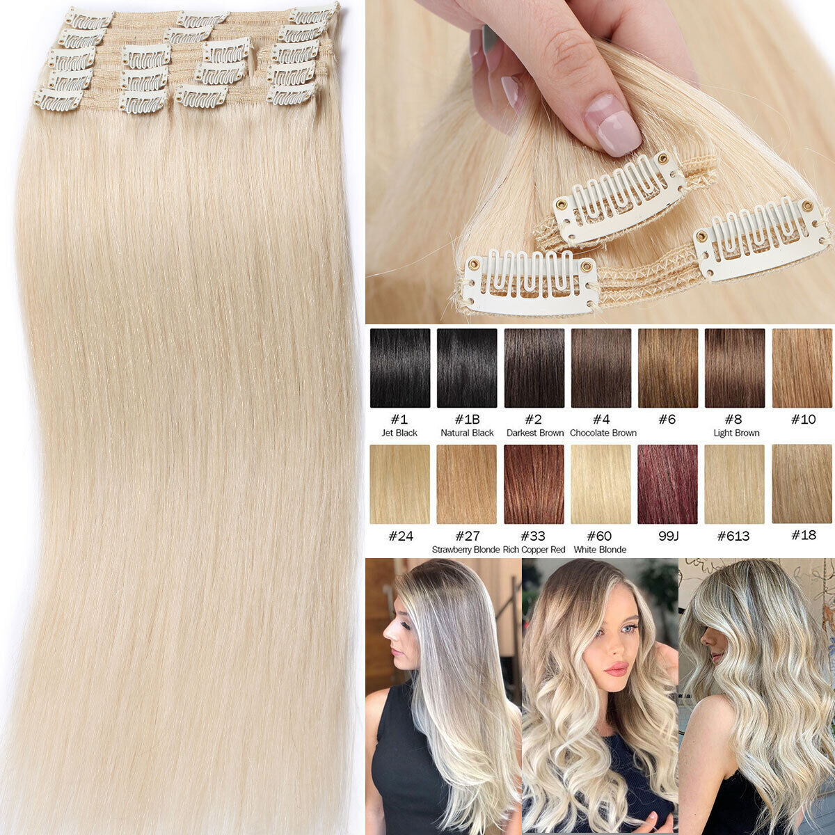 Ombre 100% Human Hair Extensions 8 Pieces Clip In Real Remy Hair 8PCS FULL HEAD
