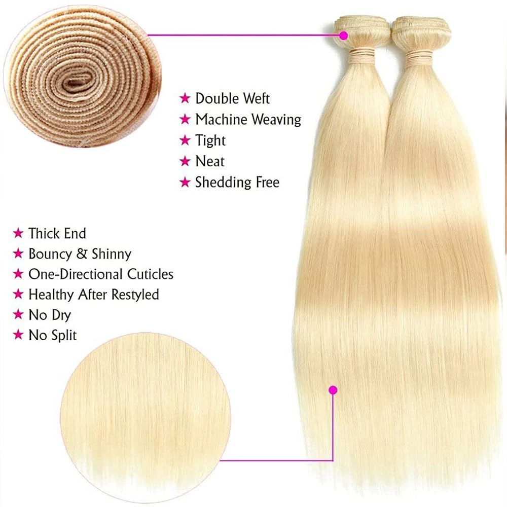 Fabimiya 14 16 18 Inch Bundles Human Hair Blonde 613 Straight Wave Human Hair