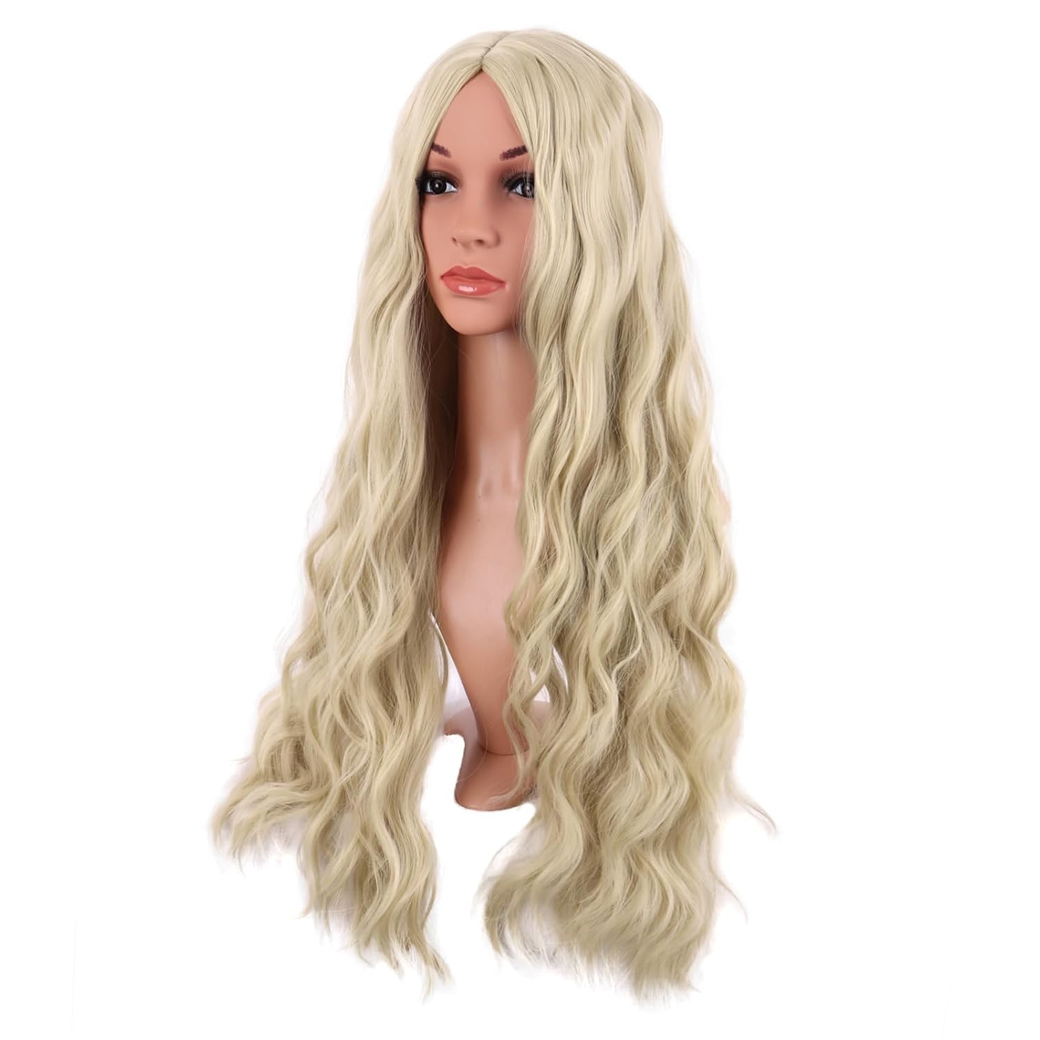 MapofBeauty 28 Inch/70 cm Long Wavy Middle Part with No Bangs, Blonde