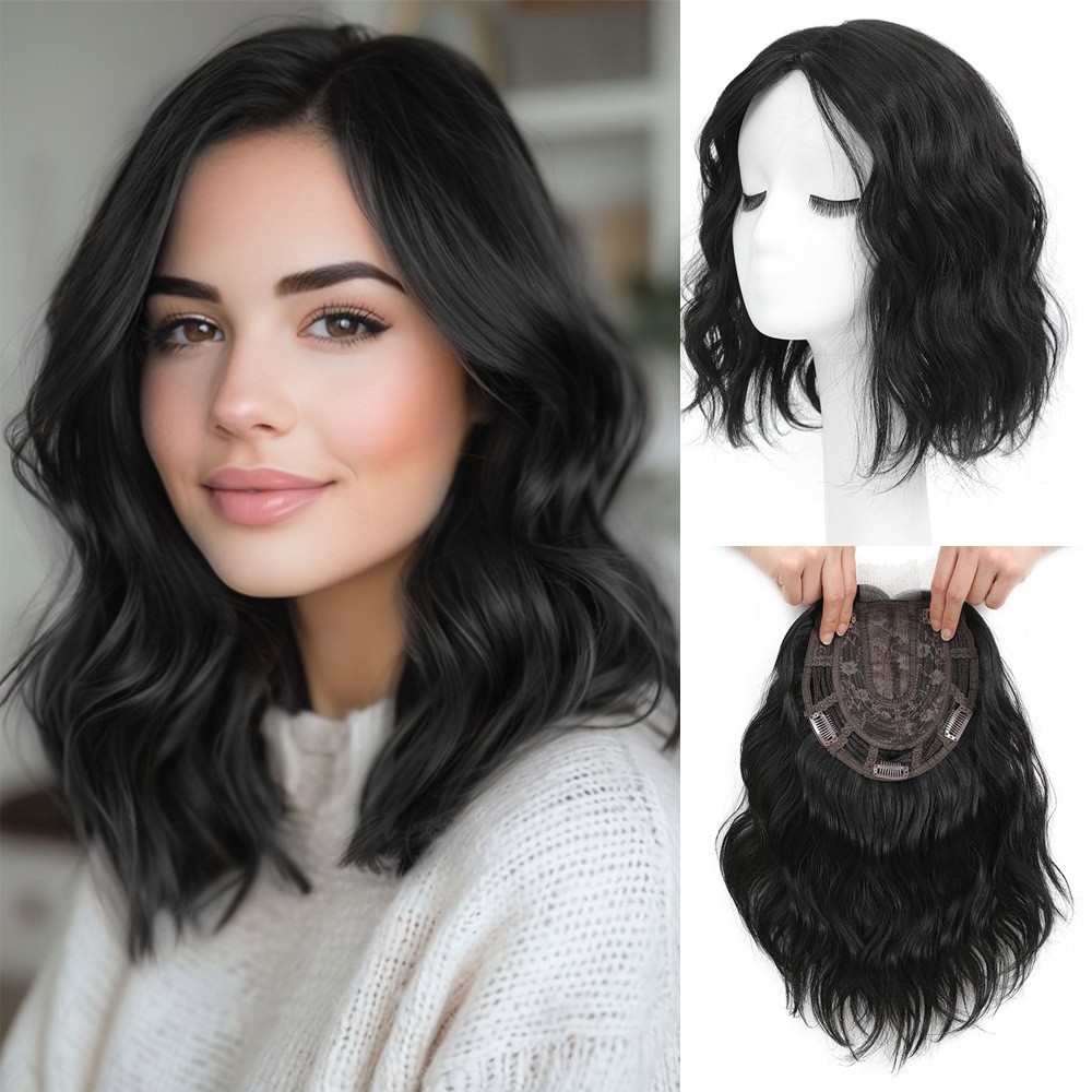 Hair Topper for Women12Inch Curly/Wavy Clip-In Synthetic Hairpiece for Thinning