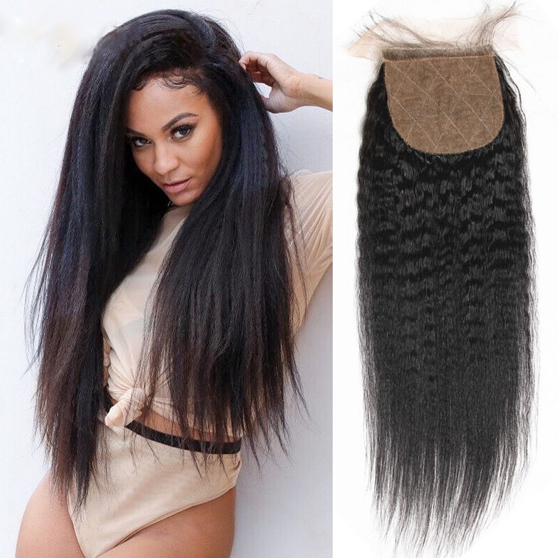 Yaki Kinky Straight 4×4“ Virgin Human Hair Silk Base Lace Closure For Women